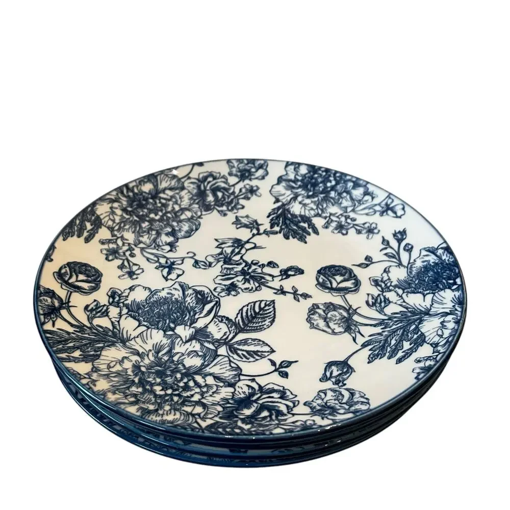 4pc Godinger English Garden Porcelain Salad Plates 7.5in Blue & White Floral